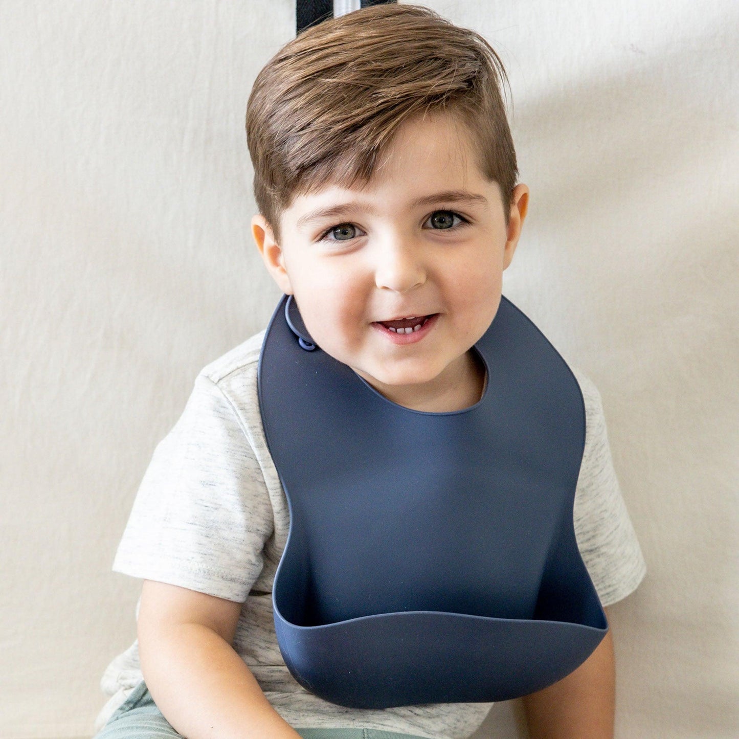 Silicone Baby Bib with Snaps - Oxford Blue - Cole & Gwen