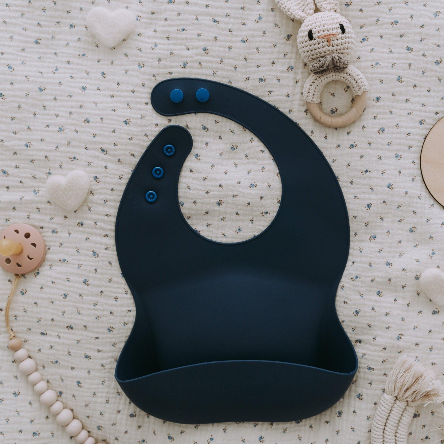 Silicone Baby Bib with Snaps - Oxford Blue - Cole & Gwen
