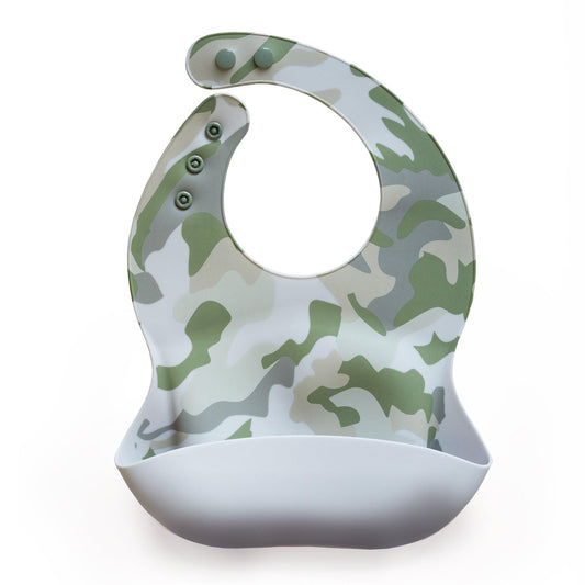 Silicone Baby Bib with Snaps - Soft Camo - Cole & Gwen 