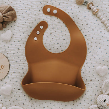 Silicone Baby Bib with Snaps - Camel - Cole & Gwen 