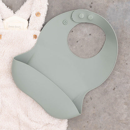 Silicone Baby Bib with Snaps - Sage - Cole & Gwen 